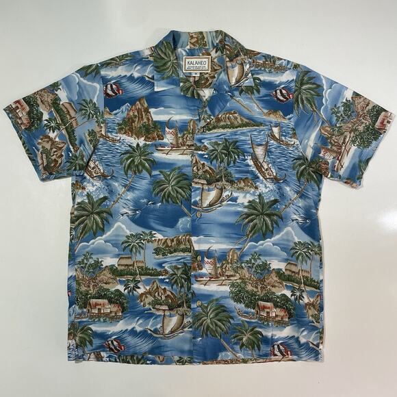 VTG Kalaheo RJC Men’s Hawaiian Button Vacation Shirt Island Wa'a Kaulua Boat M - Picture 1 of 7